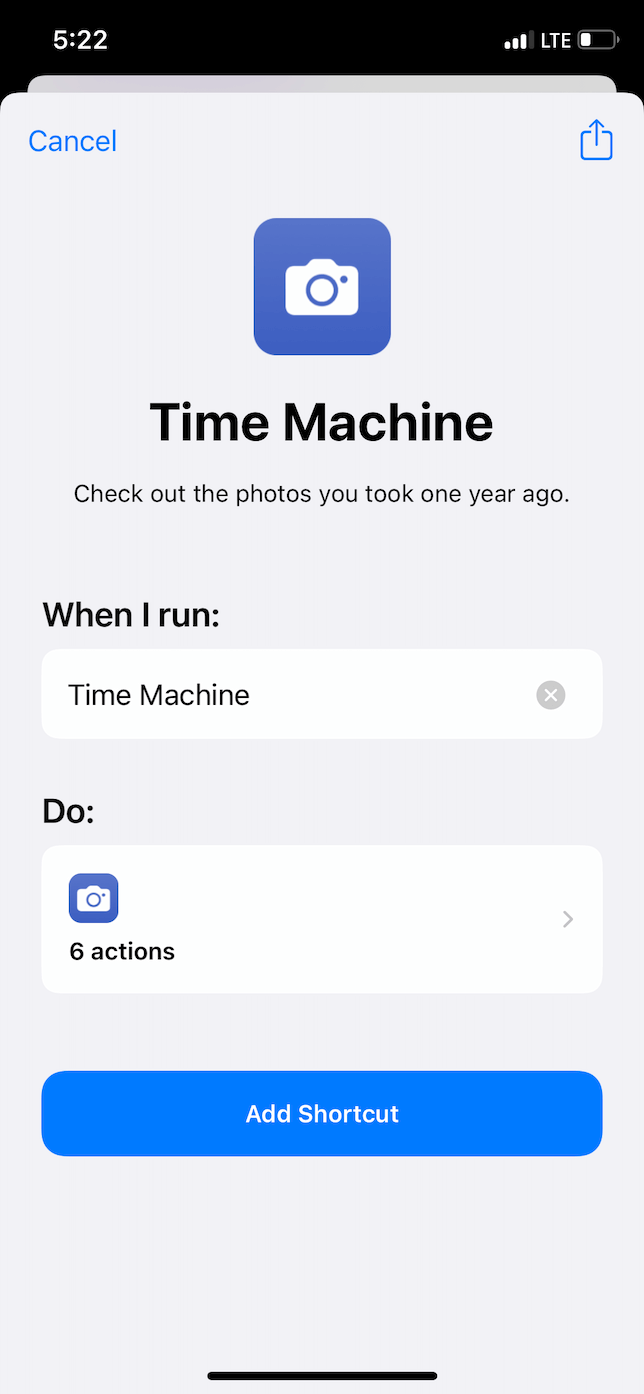 iOS shortcut: Time Machine