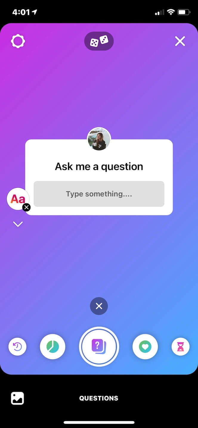 Screenshot showing you how to post a question sticker before Instagram Live