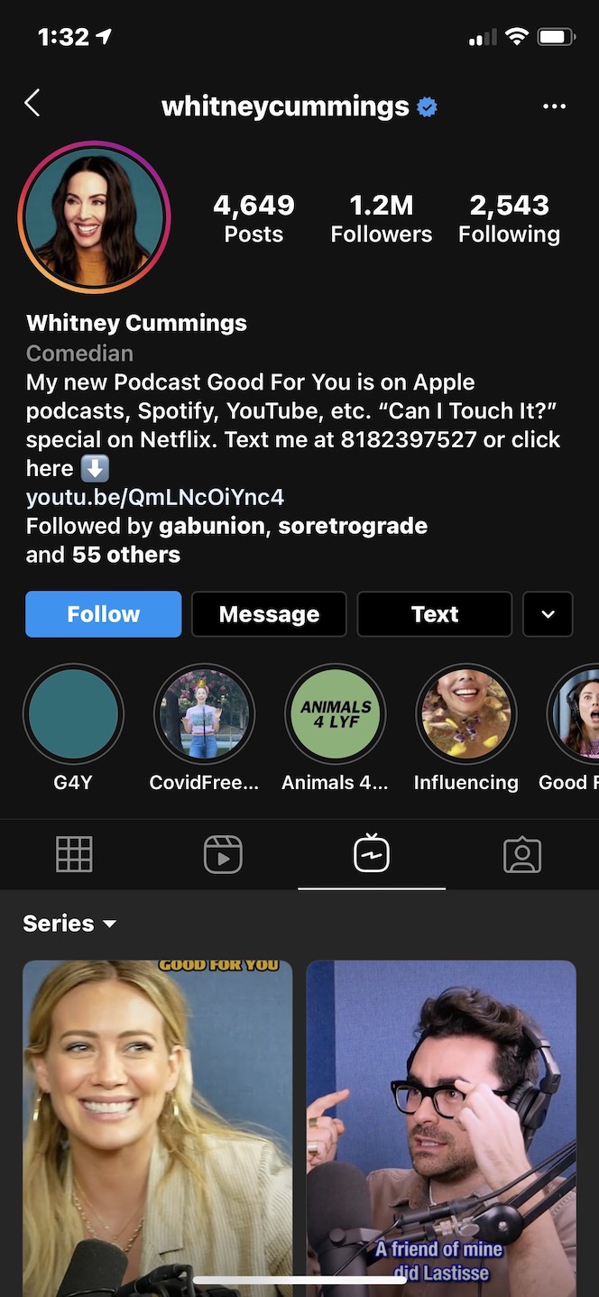 Screenshot showing where IGTV channel is on your Instagram profile
