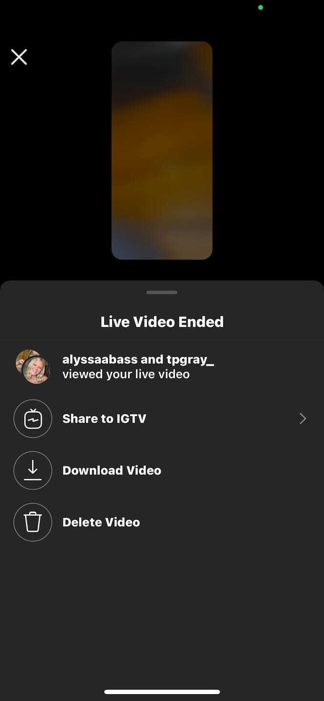 Screenshot showing you how to save an Instagram Live video