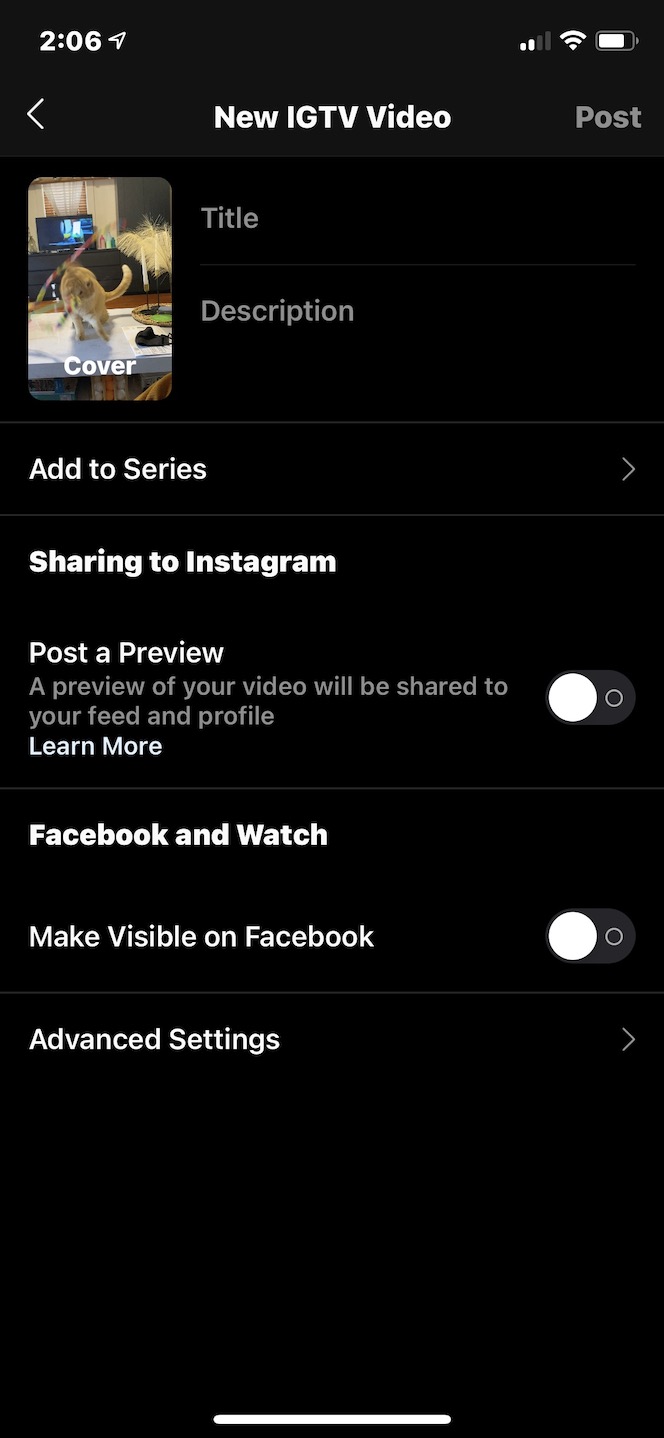 Second screenshot showing how to post a preview of IGTV video