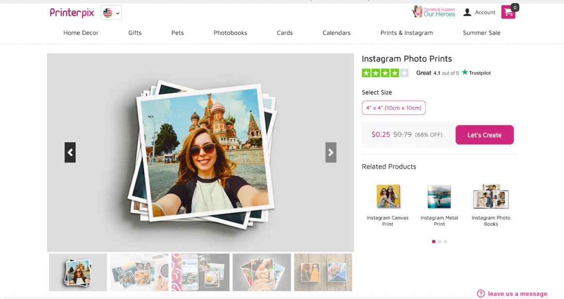 Screenshot of Printer Pix, a high-quality photo printing website