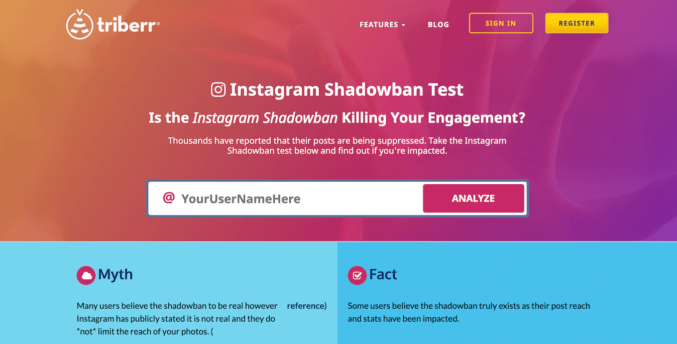 Screenshot showing the Instagram Shadowban Test