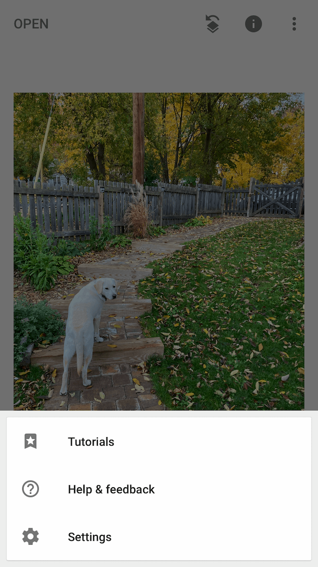 A screenshot showing how to change the photo quality in Snapseed