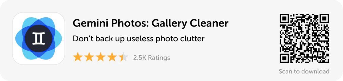 Desktop banner: Download Gemini Photos to declutter your photos before backing them up