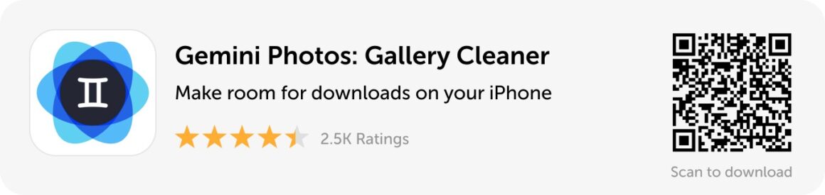 Desktop banner: Download Gemini Photos to make room for downloads on iPhone