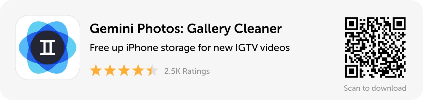 Desktop banner: Download Gemini Photos and free up iPhone storage for new IGTV videos