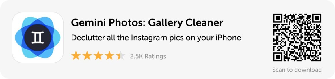 Desktop banner: Download Gemini Photos and declutter all Instagram pics on your iPhone