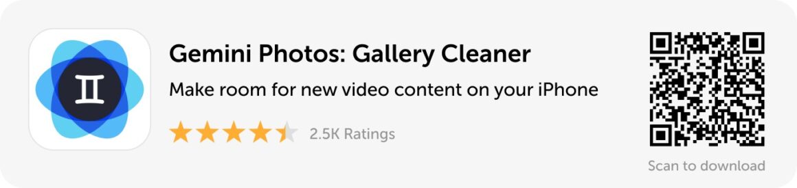 Desktop banner: Download Gemini Photos to make room for new video content on iPhone