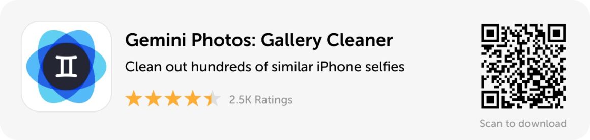 Desktop banner: Download Gemini Photos to clean out hundreds of similar iPhone selfies