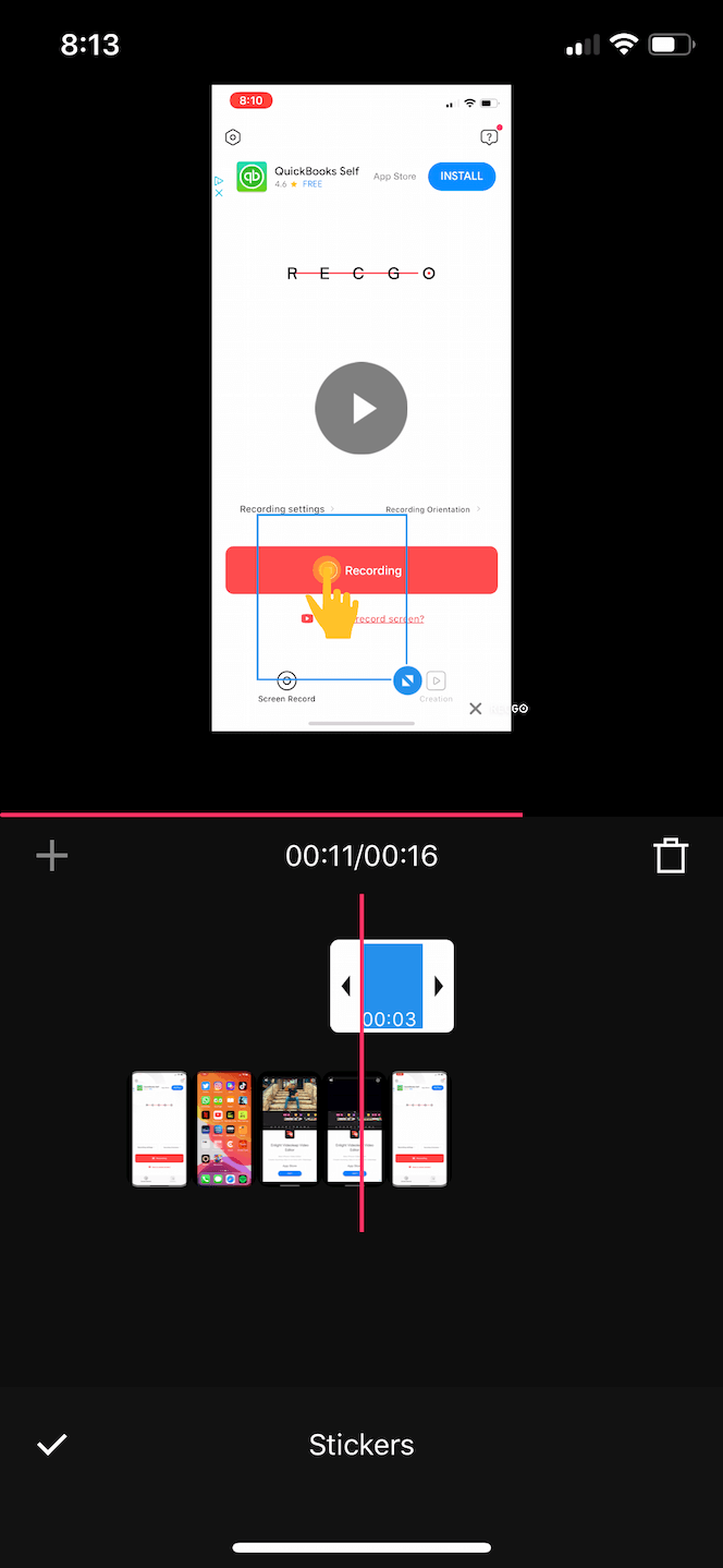 How to add stickers to a video screen capture on iPhone