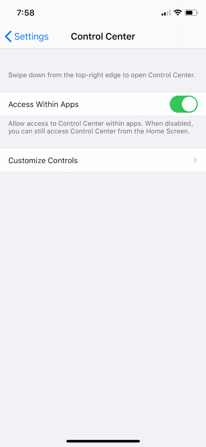 How to set the Control Center access