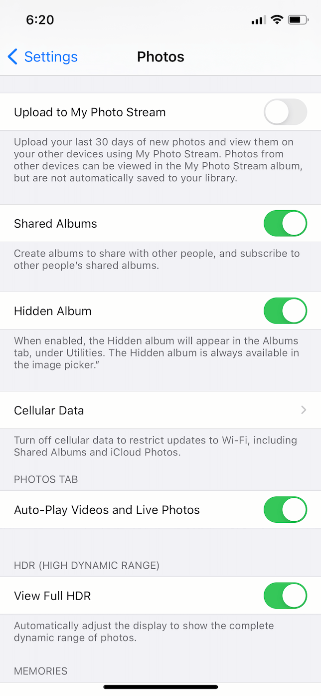 How to enable Hidden album in iOS Photos