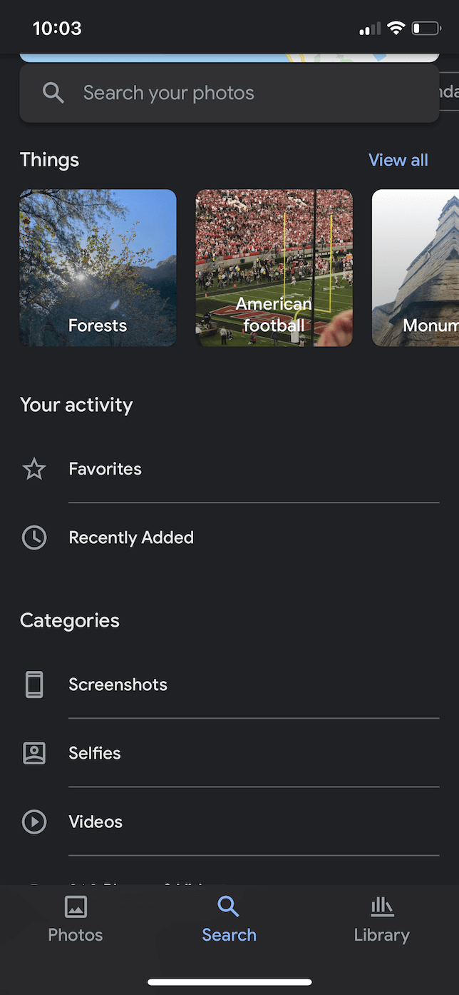 Screenshot of Google Photos in iOS.