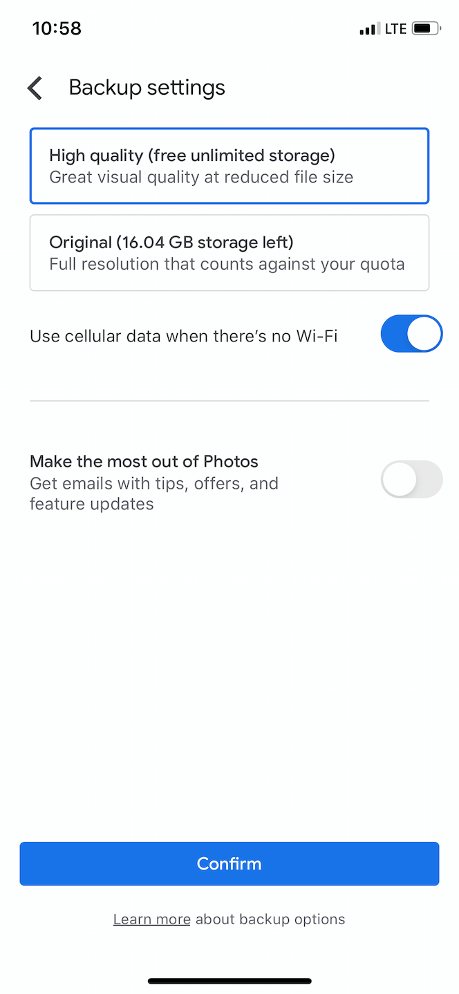 google photos backup move location