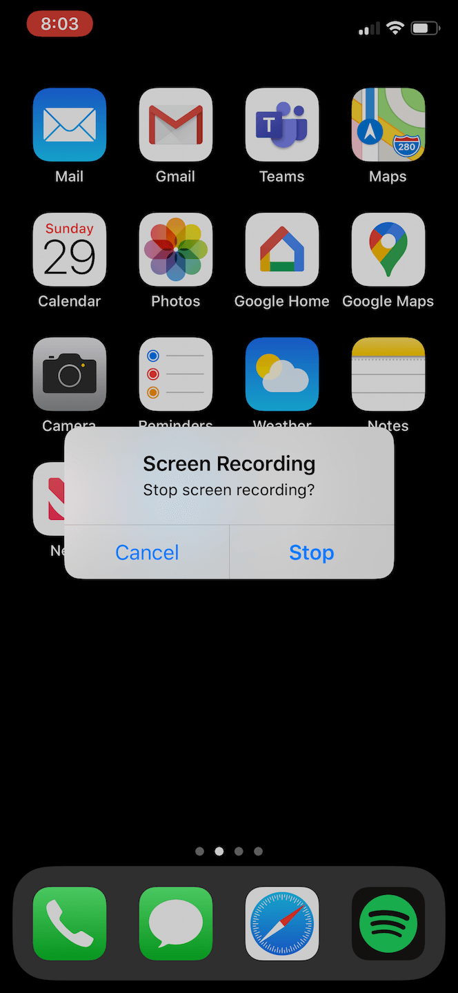 Ho to stop the video screen recorder on iPhone