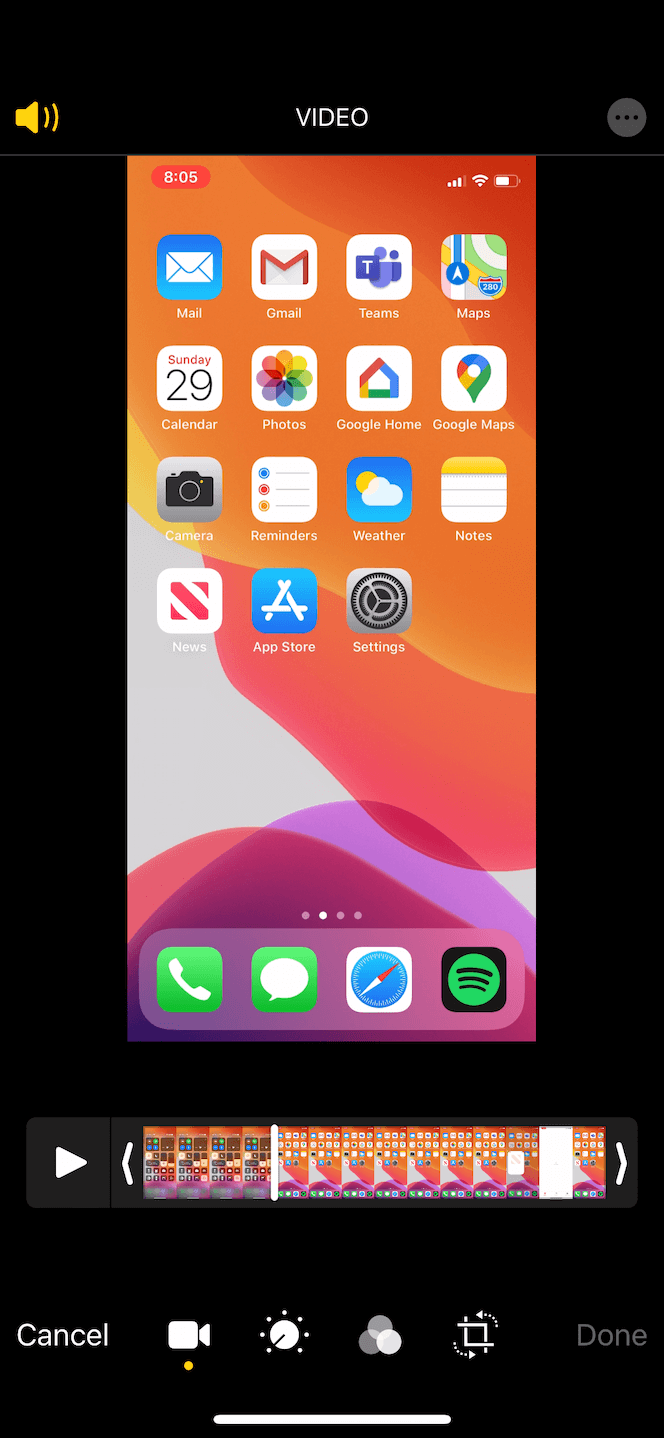 How to trim a video screen capture on iPhone