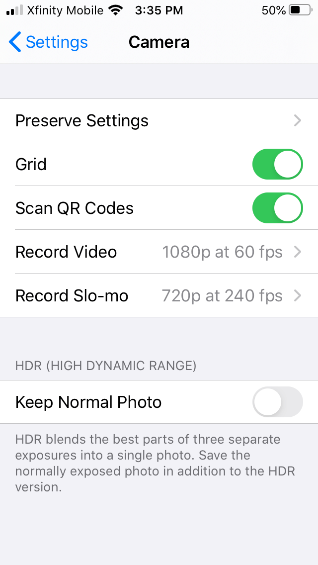 How to enable the iPhone Camera grid