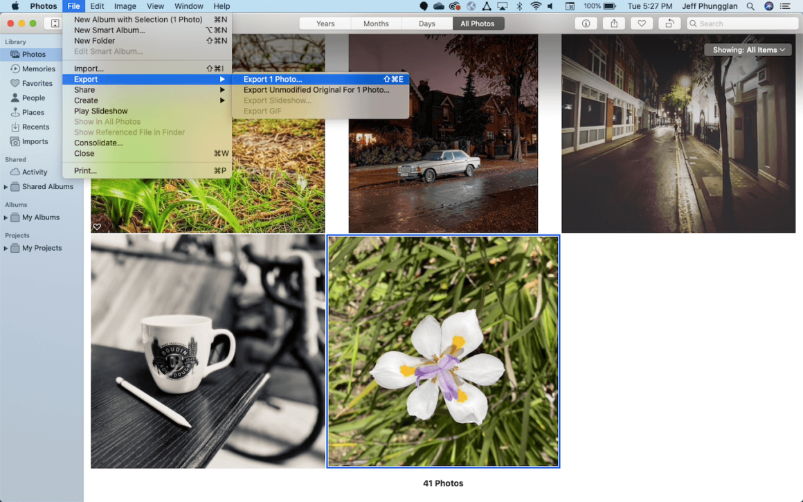 Export pictures as JPG using Photos app in macOS