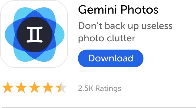 Mobile banner: Download Gemini Photos to declutter your photos before backing them up