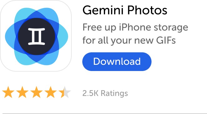 Mobile banner: Download Gemini Photos and fre up iPhone storage for all your new GIFs