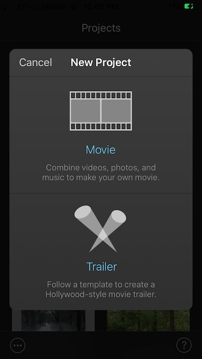 How to start a new iMovie project