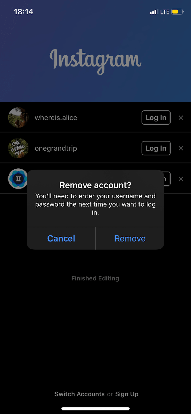 How to remove an account from the Instagram app