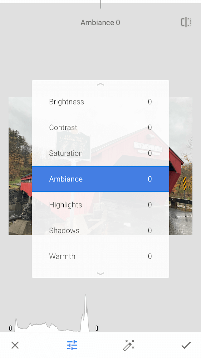 A screenshot demonstrating how to tune an image in Snapseed