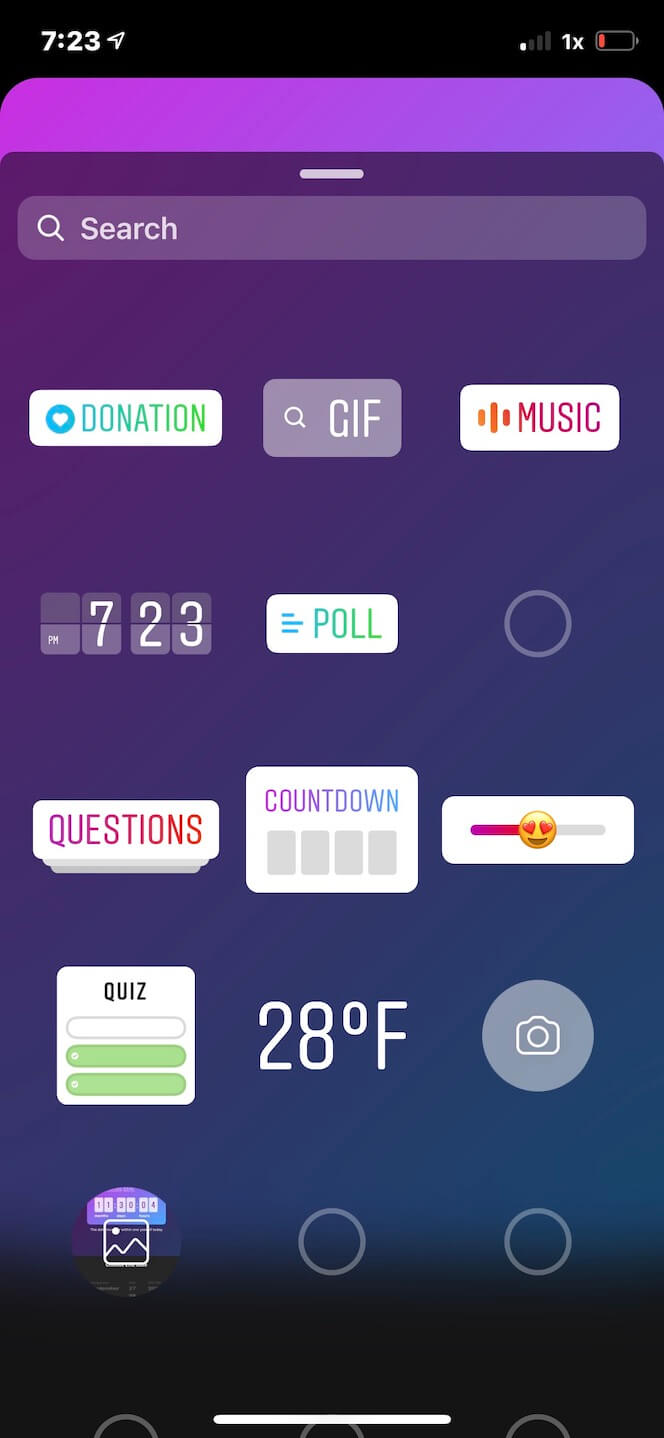 Screenshot showing how to add a countdown to Stories
