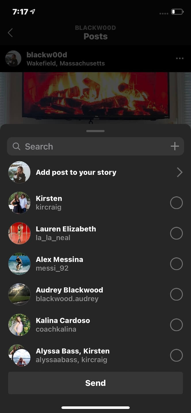 Second screenshot showing how to share a post to Stories