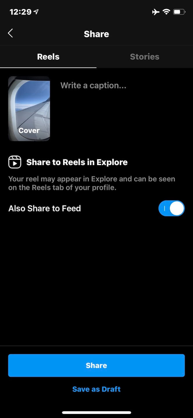 Second screenshot showing how to add Reel to Instagram feed