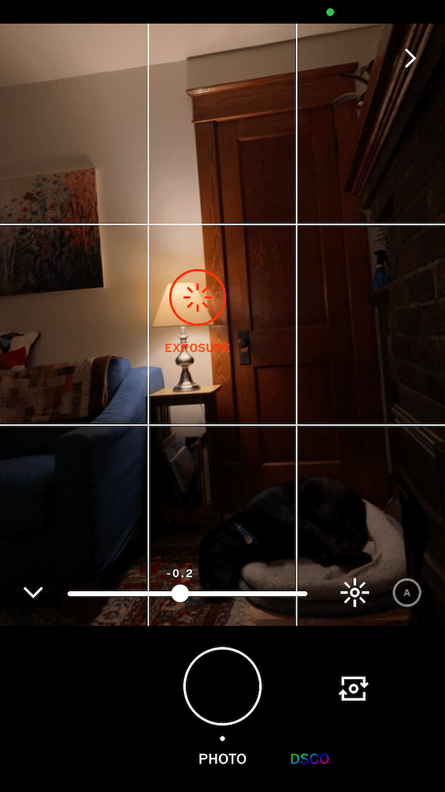 A screenshot demonstrating how to use the exposure setting in the VSCO camera app