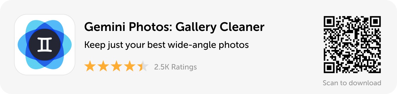 Desktop banner: Download Gemini Photos and keep just your best wide-angle photos