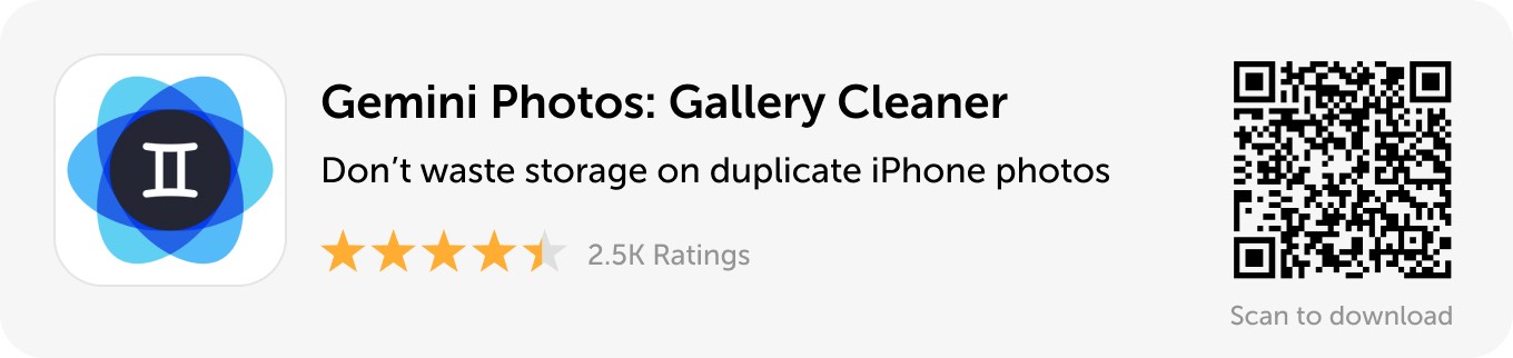 Banner de escritorio: descargue Gemini Photos y no desperdicie almacenamiento en fotos duplicadas de iPhone