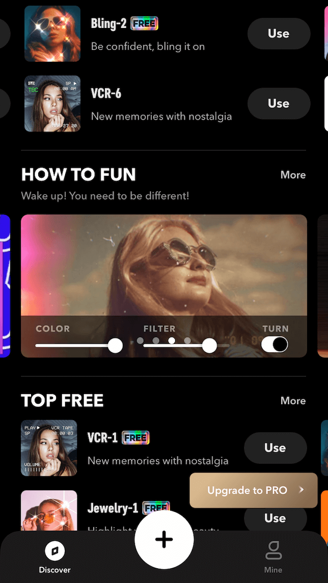 free and paid filters from Filto video editing app