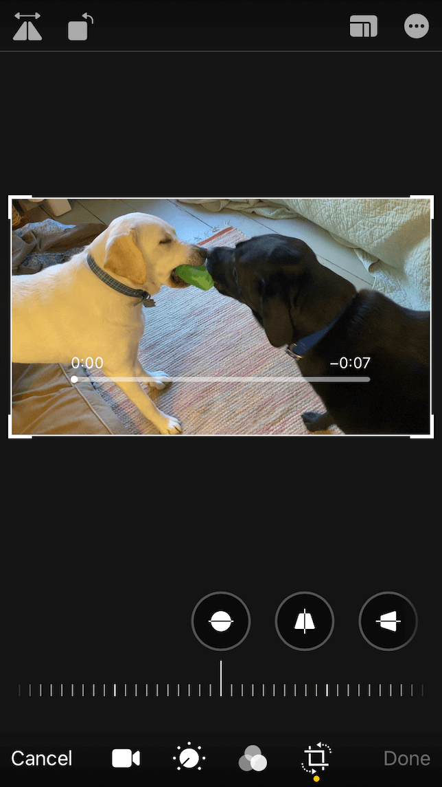 A screenshot showing how to mirror a video using the iOS Photos app