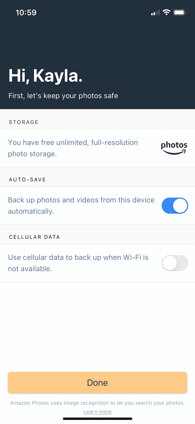 Screenshot of Amazon Photos turning on Auto-Save.