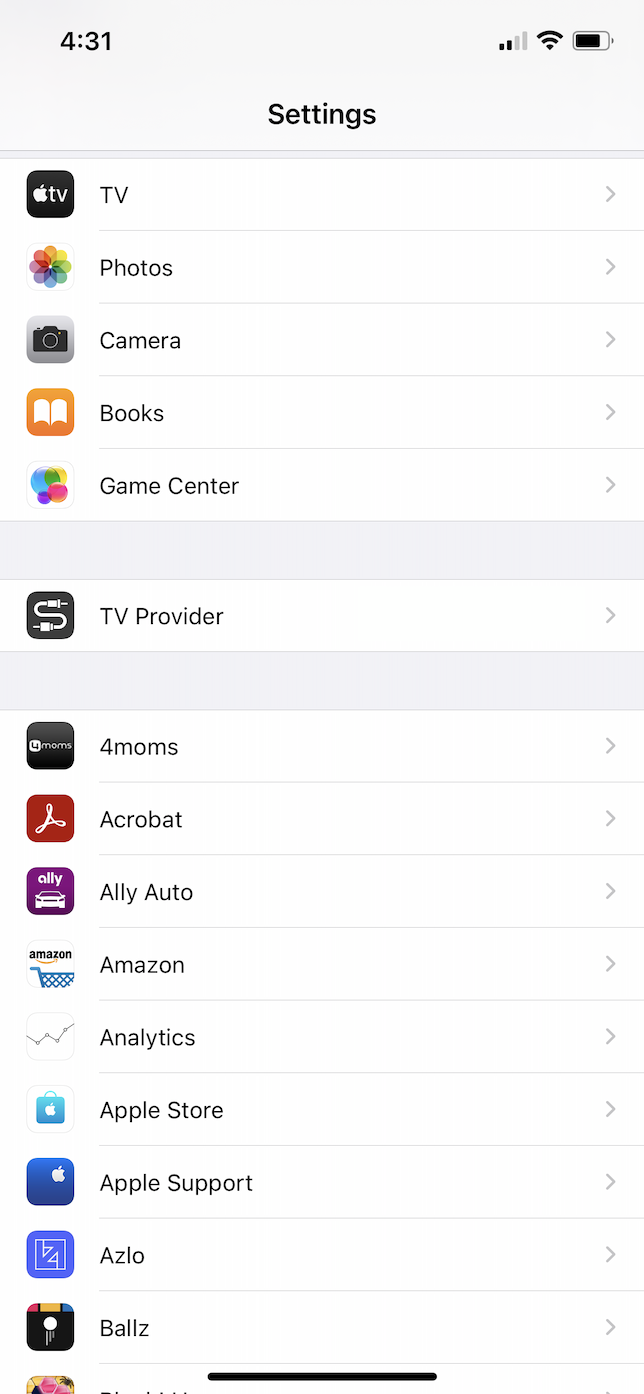 Screenshot of Settings app displaying Photos tab.