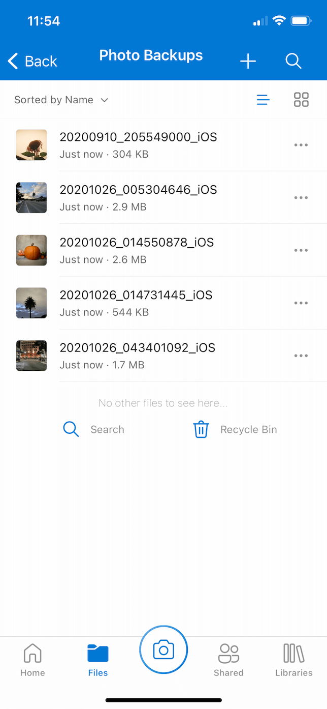 Screenshot of Microsoft OneDrive on iOS.