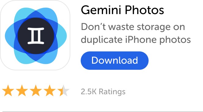 Banner móvil: descargue Gemini Photos y no desperdicie almacenamiento en fotos duplicadas de iPhone