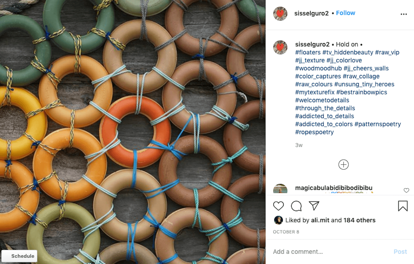 An Instagram photo featuring colorful patterns of interlinking rings.
