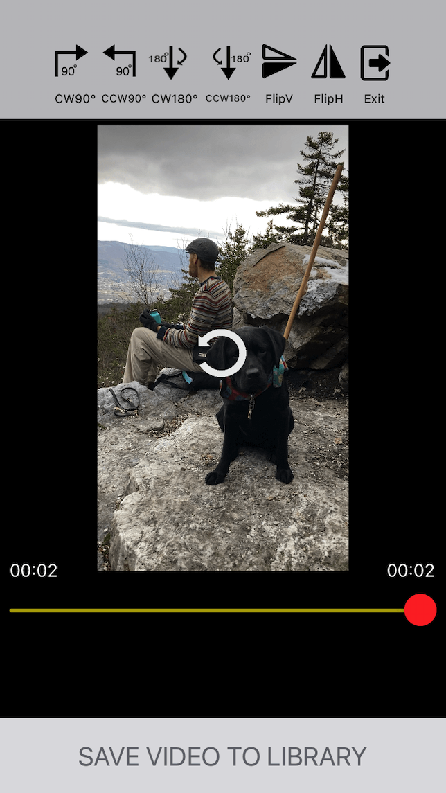A screenshot demonstrating how to flip a video with Video Rotate and Flip for iPhone
