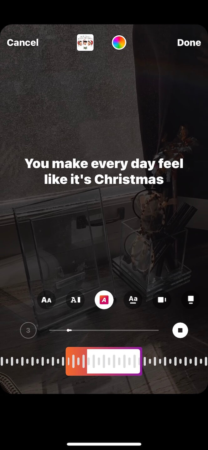 Second screenshot showing how to add music to your Instagram Story video