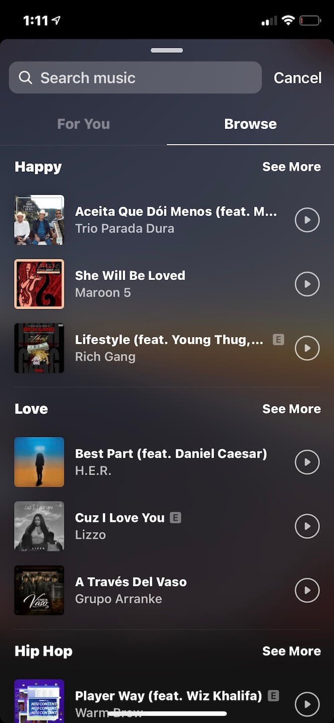 Screenshot showing how to add music to Instagram Story