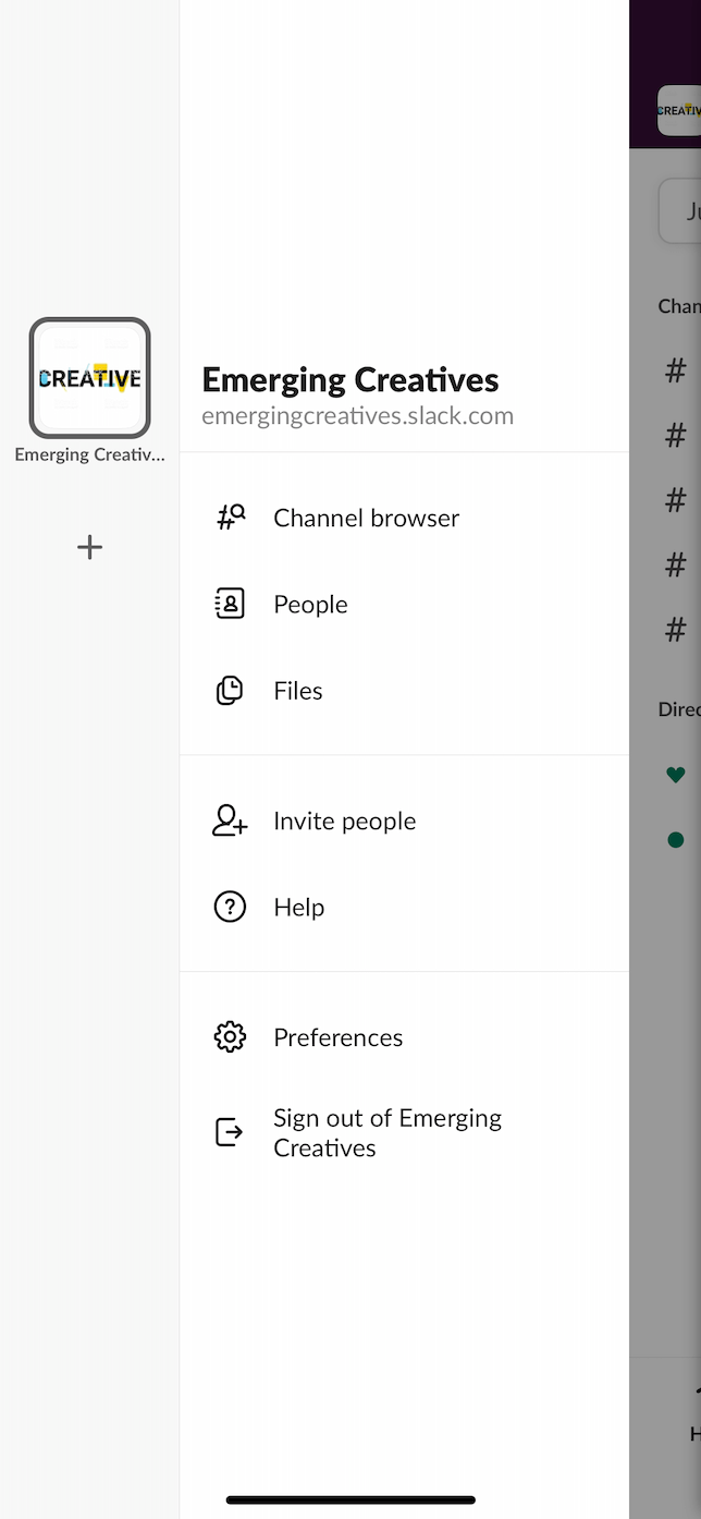 Screenshot of Slack settings.