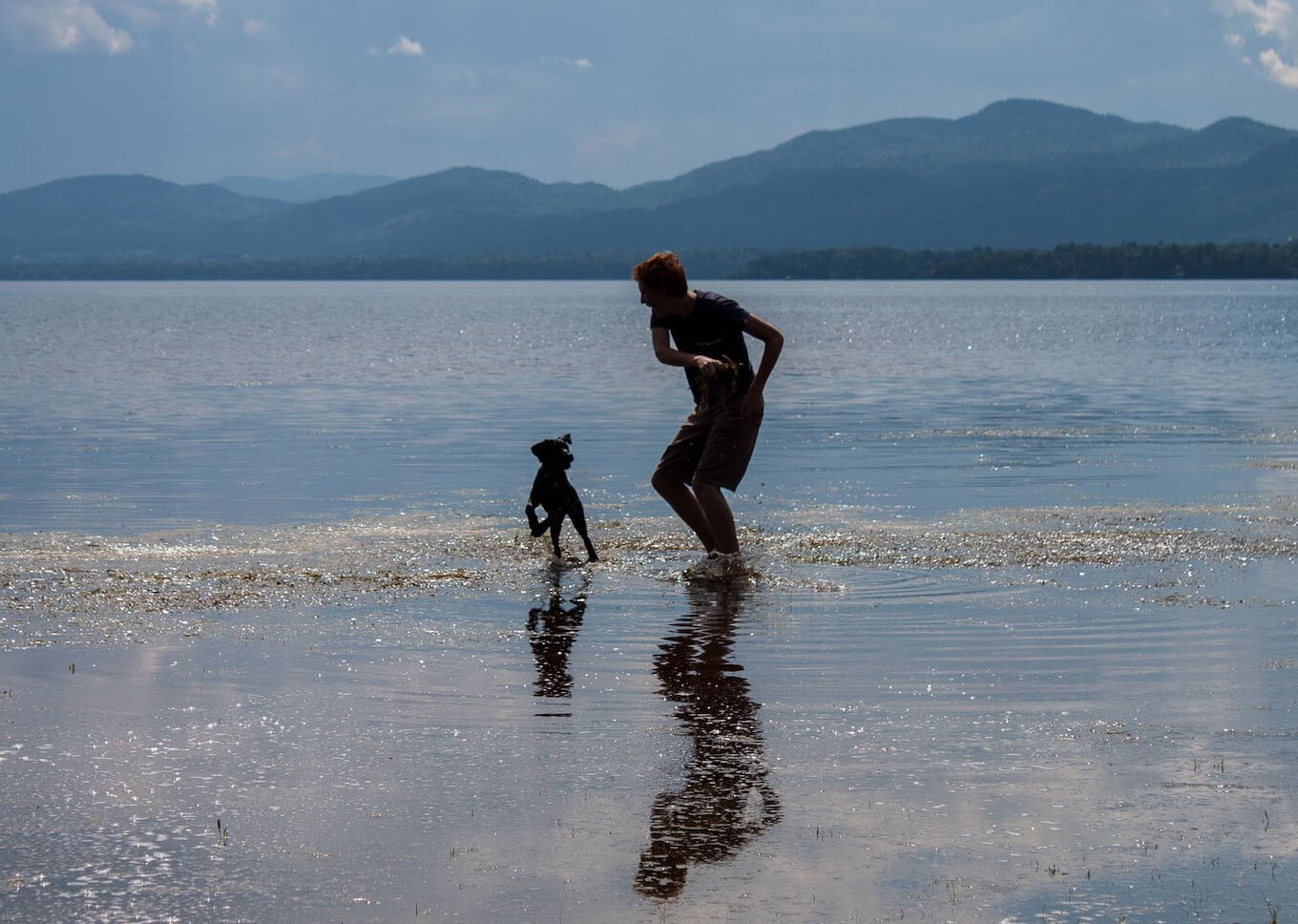 a silhouette of a boy and a dog created using burst mode on iPhone