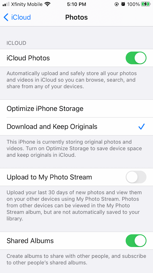 a screenshot demonstrating how to turn on iCloud photos