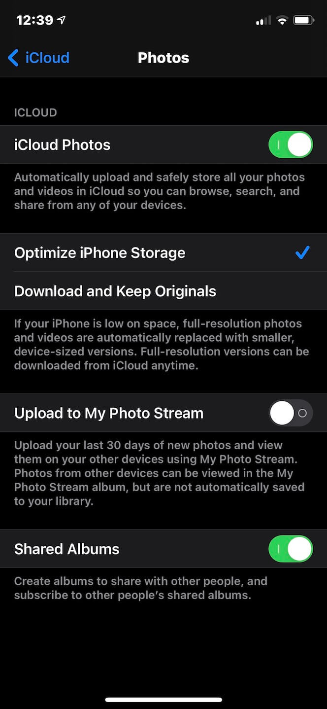 Second screenshot showing how to upload iPhone photos to iCloud