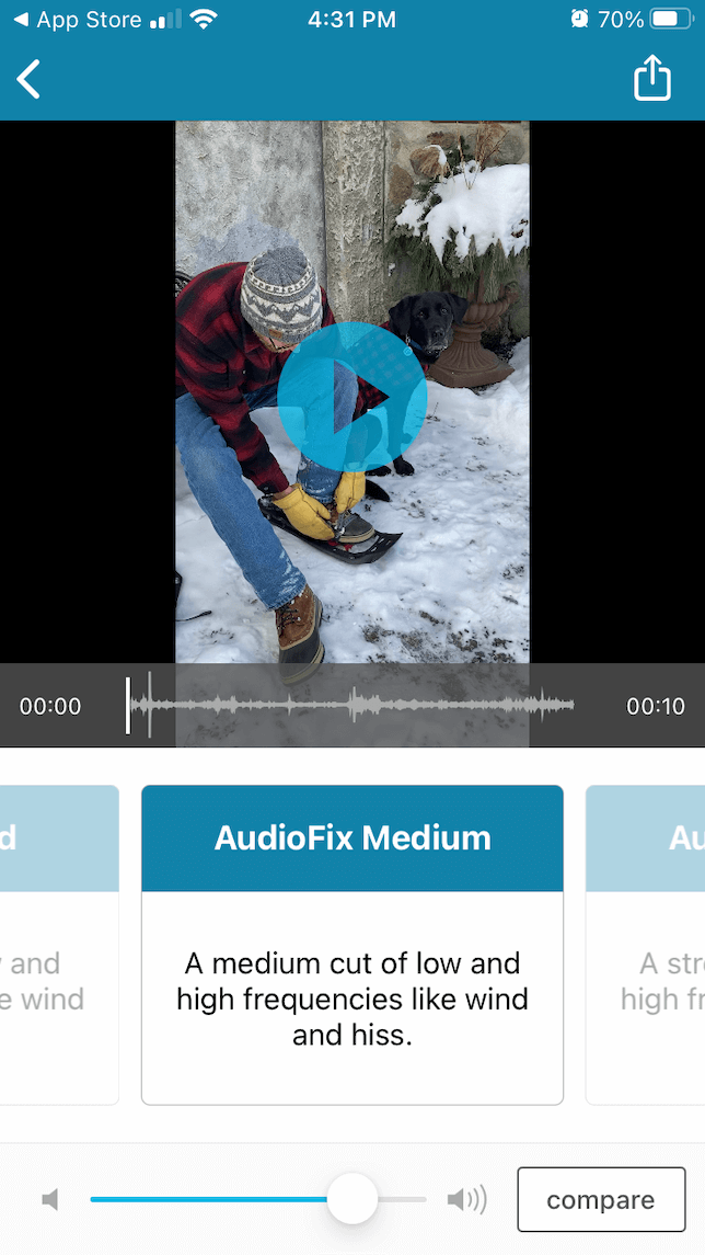 A screenshot demonstrating the audio adjustment process using AudioFix