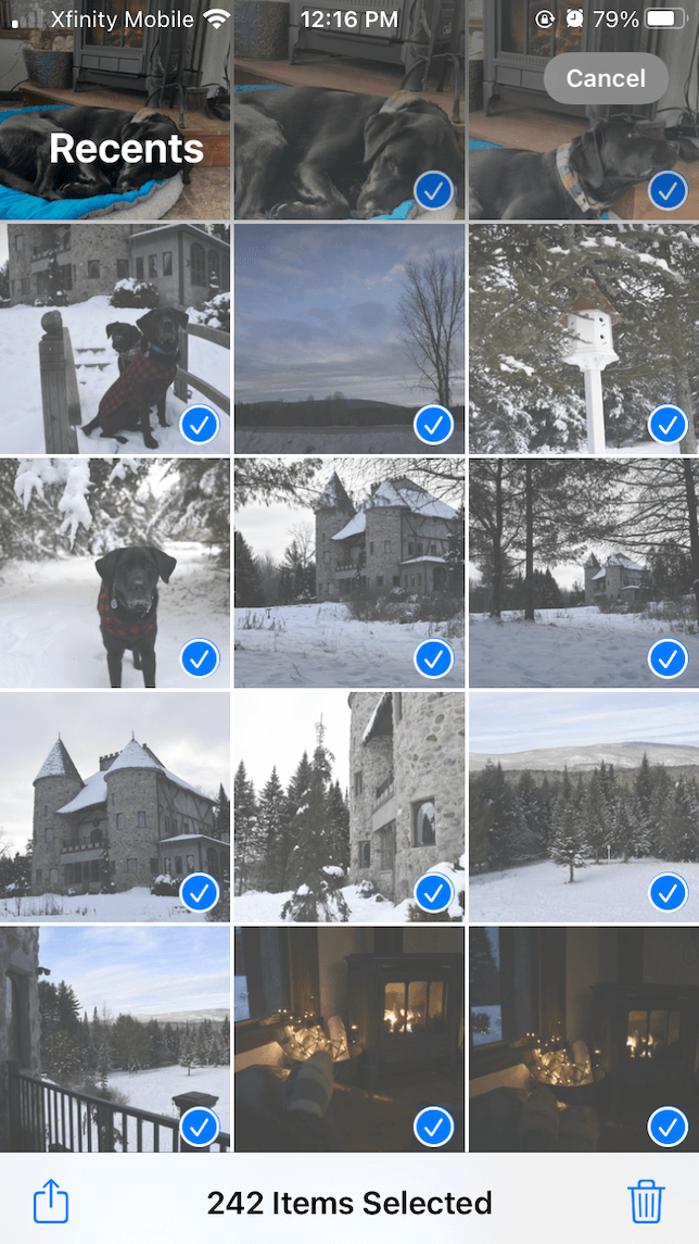 A screenshot showing how to select your whole camera roll on iPhone